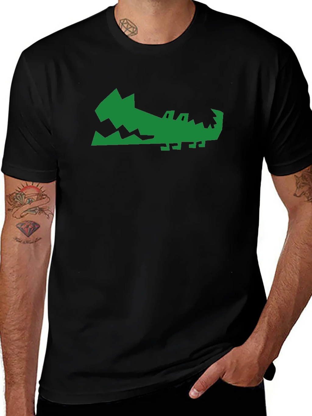 Green Gator Graphic Print Black T-Shirt