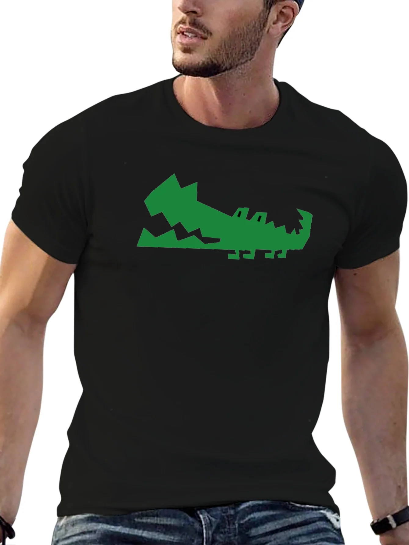 Green Gator Graphic Print Black T-Shirt