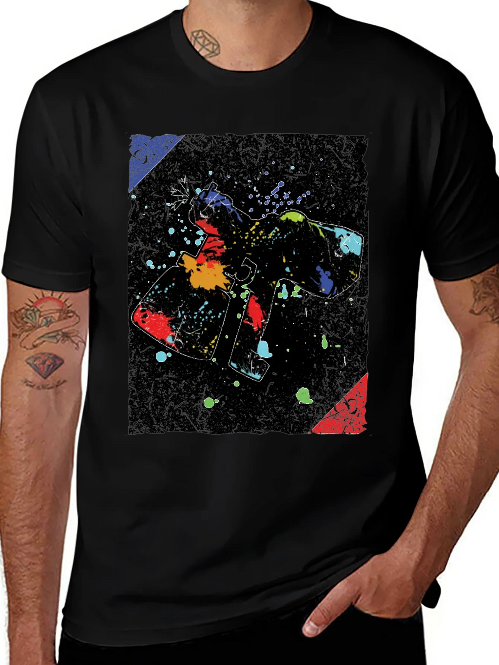 Abstract Paint Gun Graphic Black T-Shirt
