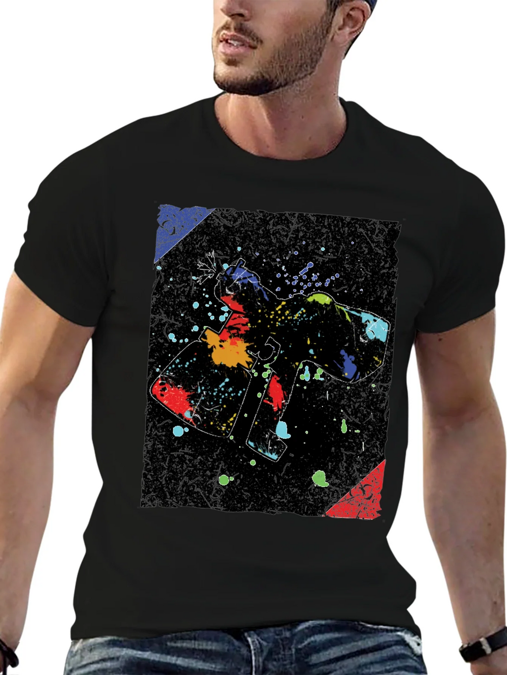 Abstract Paint Gun Graphic Black T-Shirt
