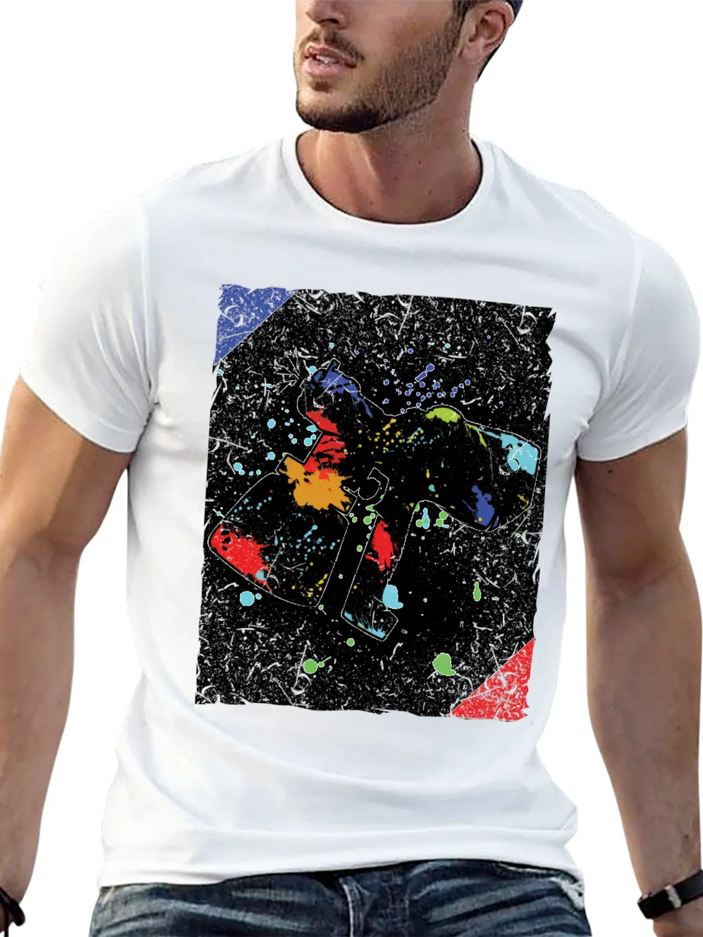 Abstract Paint Gun Graphic Black T-Shirt