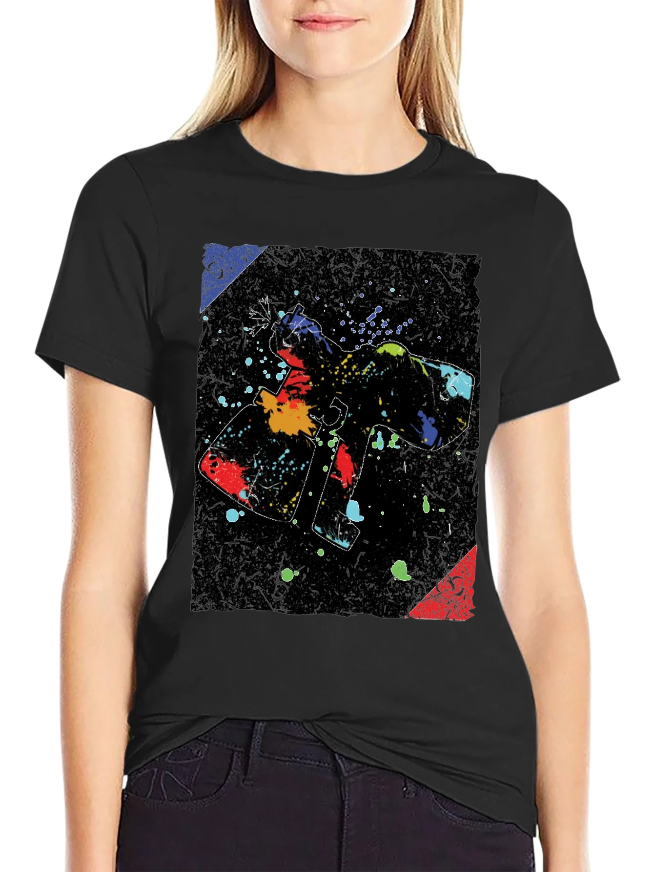 Abstract Paint Gun Graphic Black T-Shirt