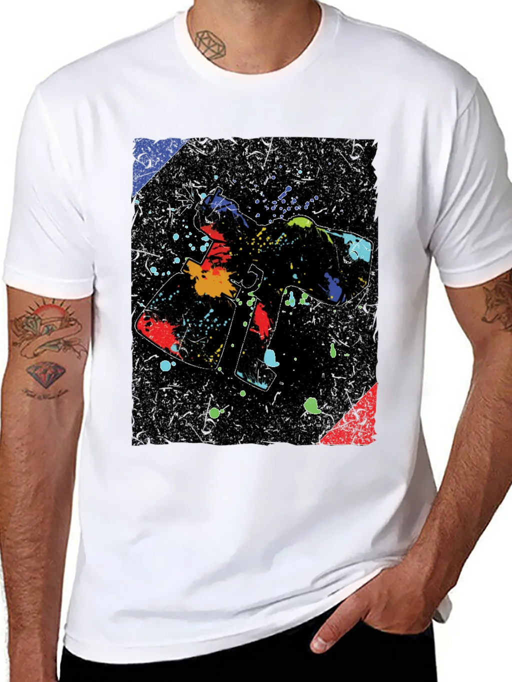 Abstract Paint Gun Graphic Black T-Shirt
