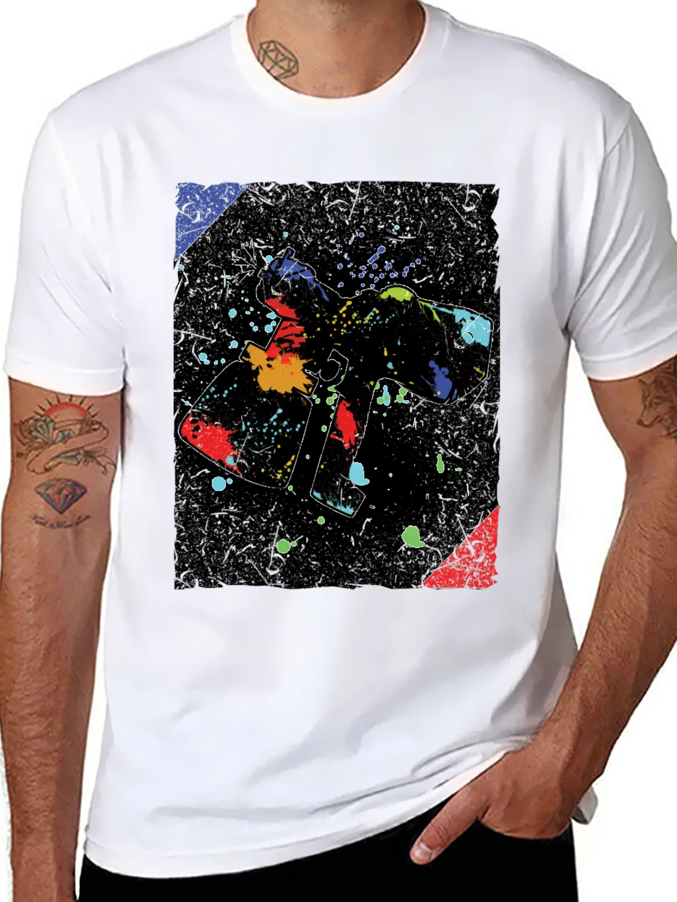 Abstract Paint Gun Graphic Black T-Shirt
