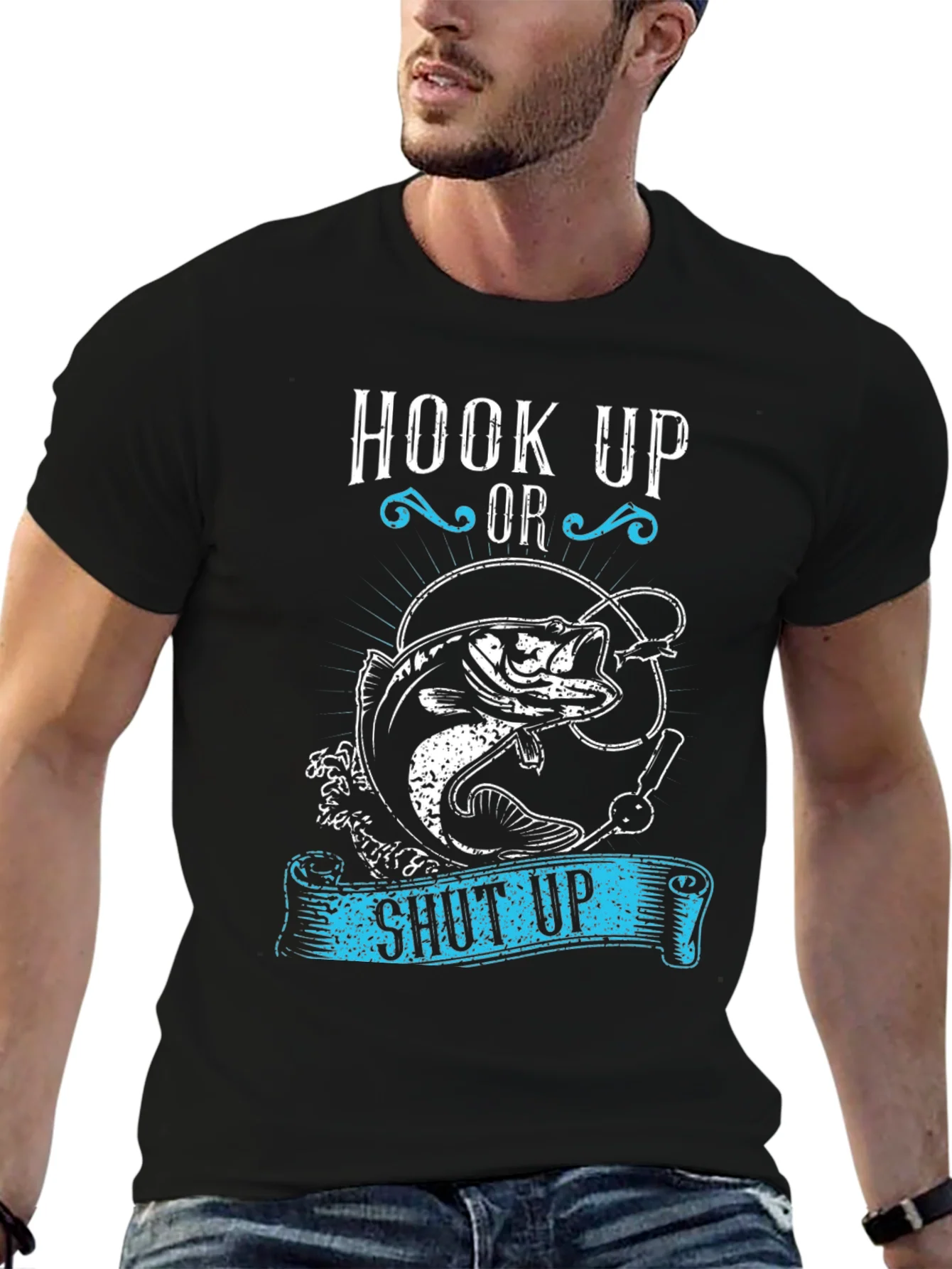 Hook Up or Shut Up Fishing Graphic T-Shirt
