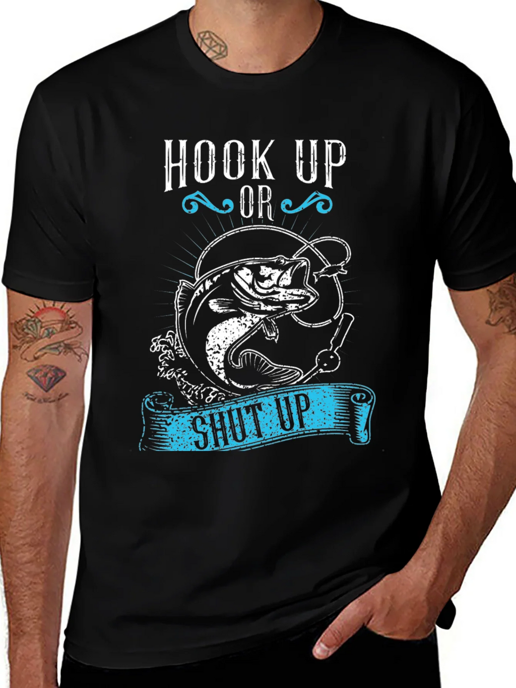 Hook Up or Shut Up Fishing Graphic T-Shirt
