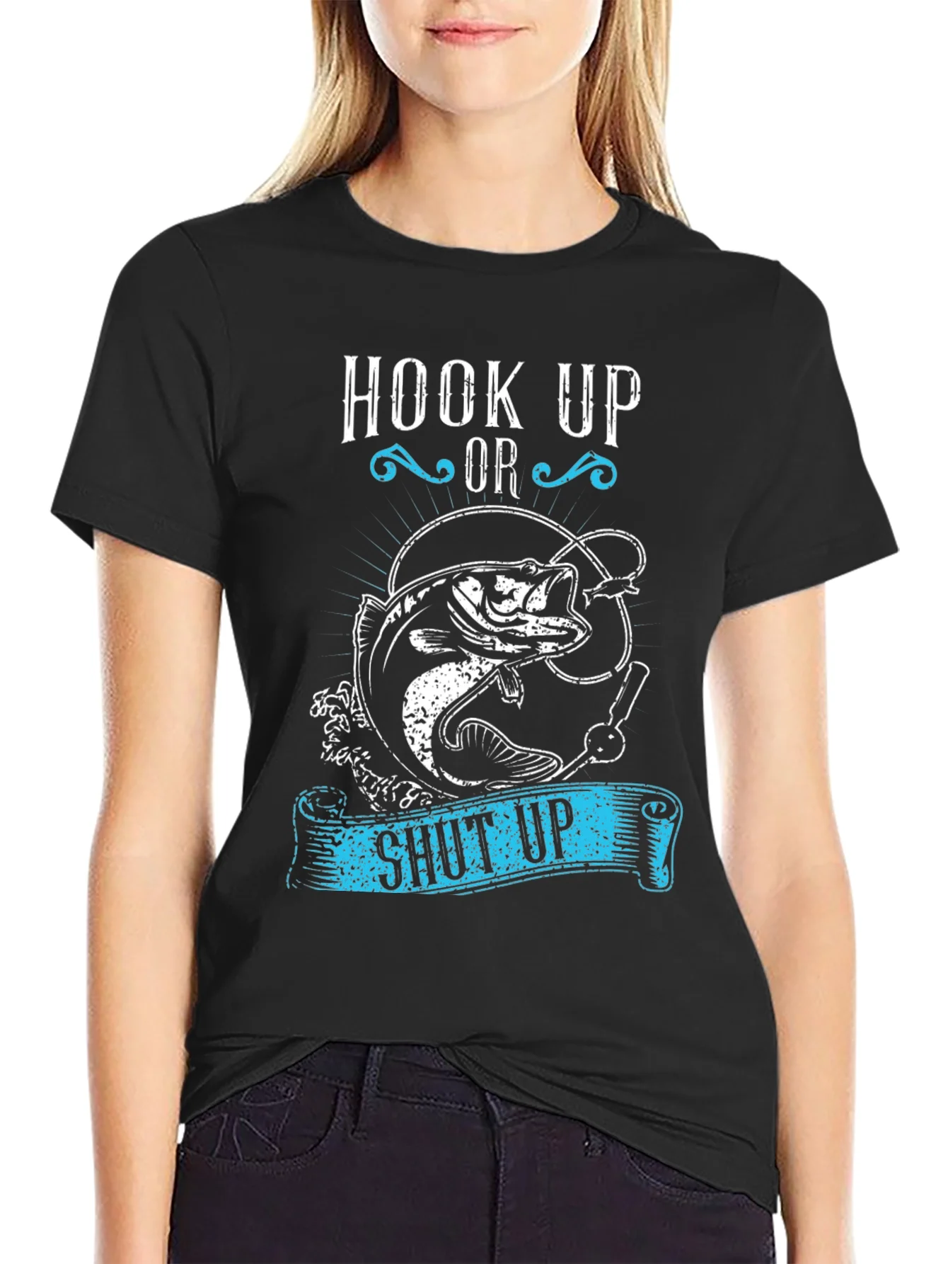 Hook Up or Shut Up Fishing Graphic T-Shirt