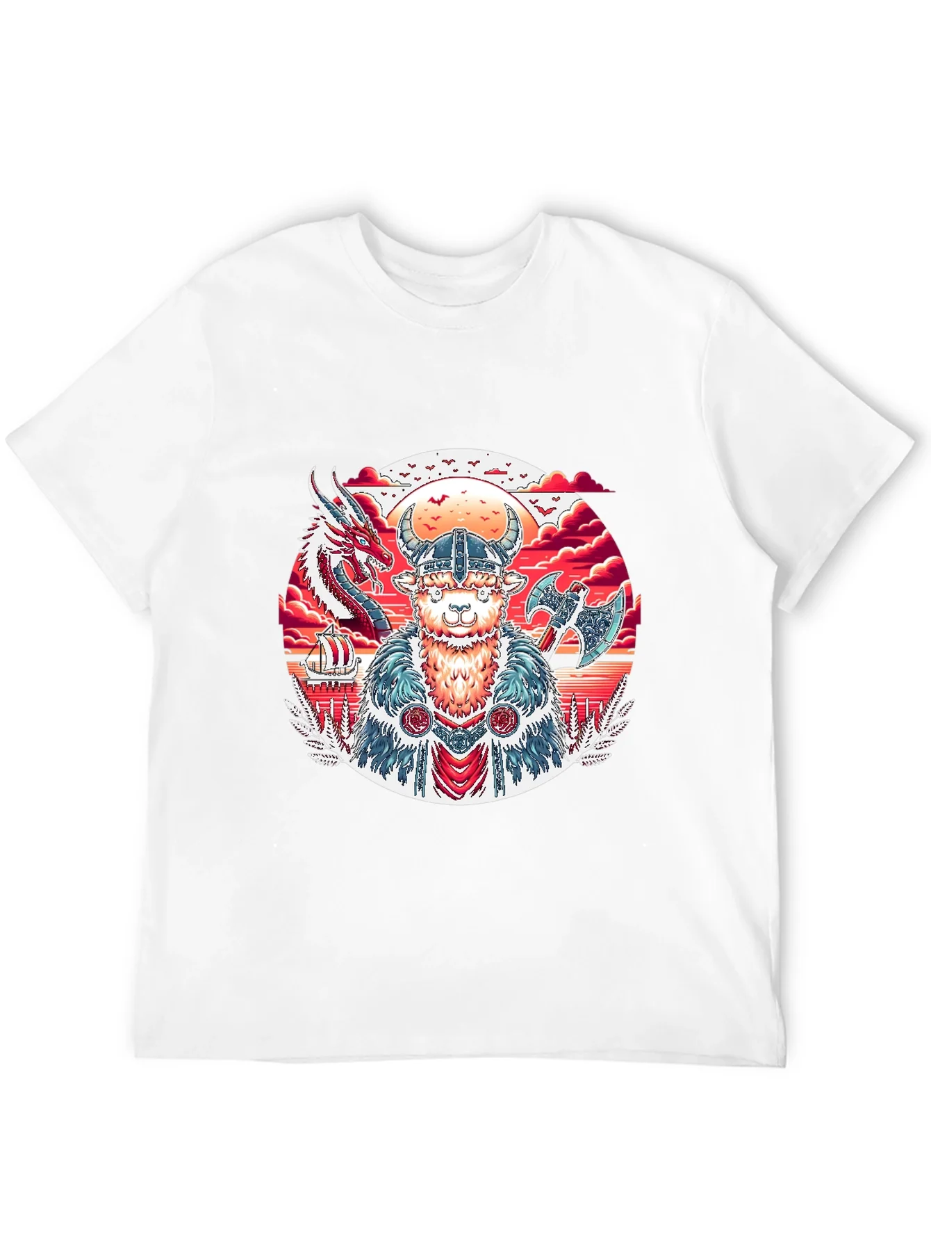 Viking Llama Graphic Tee - Black Cotton T-Shirt