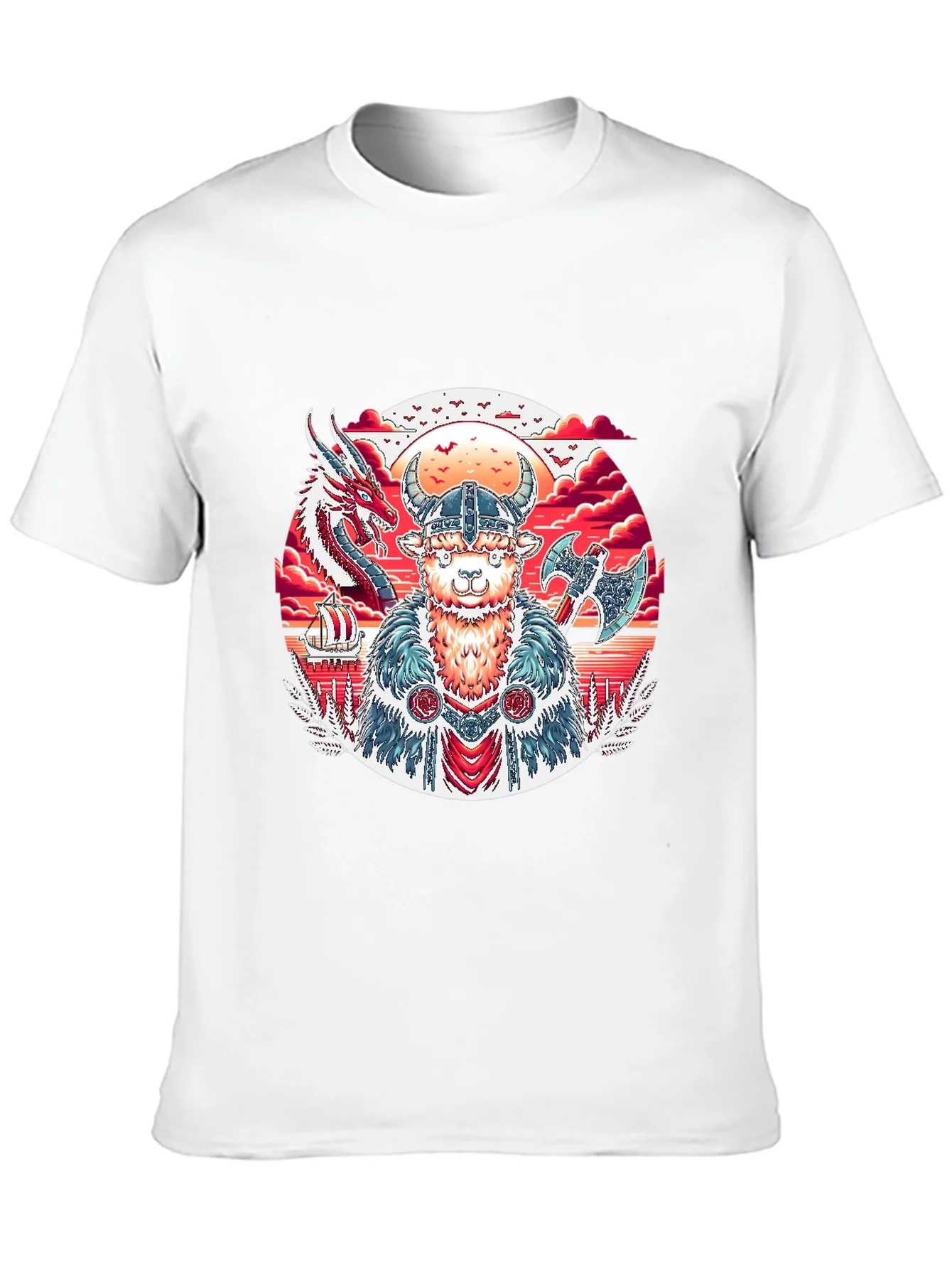 Viking Llama Graphic Tee - Black Cotton T-Shirt