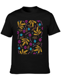 Floral Patterned Black Crew Neck Tee