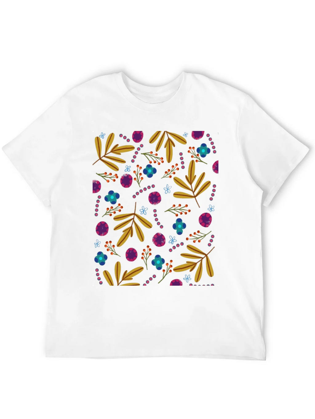 Floral Patterned Black Crew Neck Tee